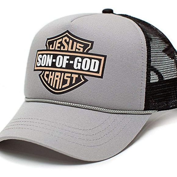 Jesus Christ Son Of God Christian OSFM Harley Truckers Hat Cap Gray/Black Religi - Picture 4 of 4